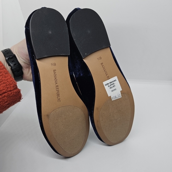 NWT Banana Republic blue velvet demi smoking slipper with heart and XO 6.5 - Picture 5 of 8